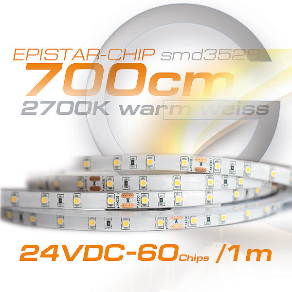 Langer LED Streifen weiss 7Meter 24Volt Epistar 3000K warmweiss im Sh,  62,90 €