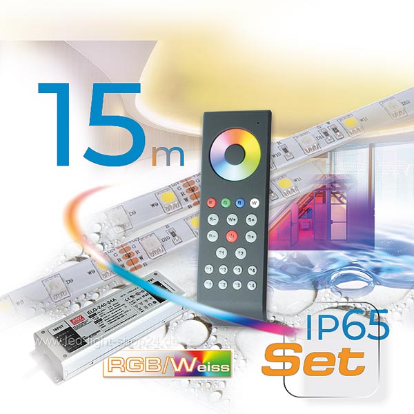 Premium 24V RGB-WW COB LED Streifen IP20 Funk-Set & Netzteil 1m, 1m